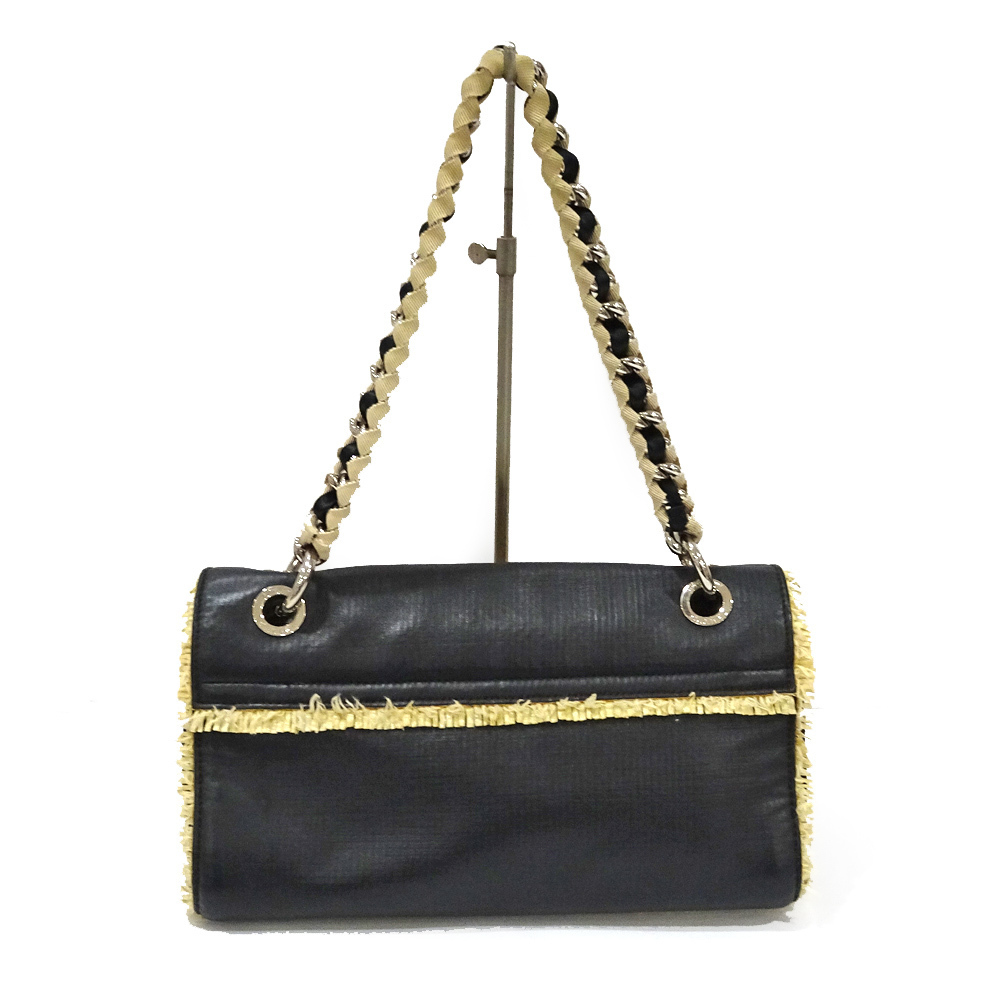 Chanel One Shoulder Black Straw Flap Bag